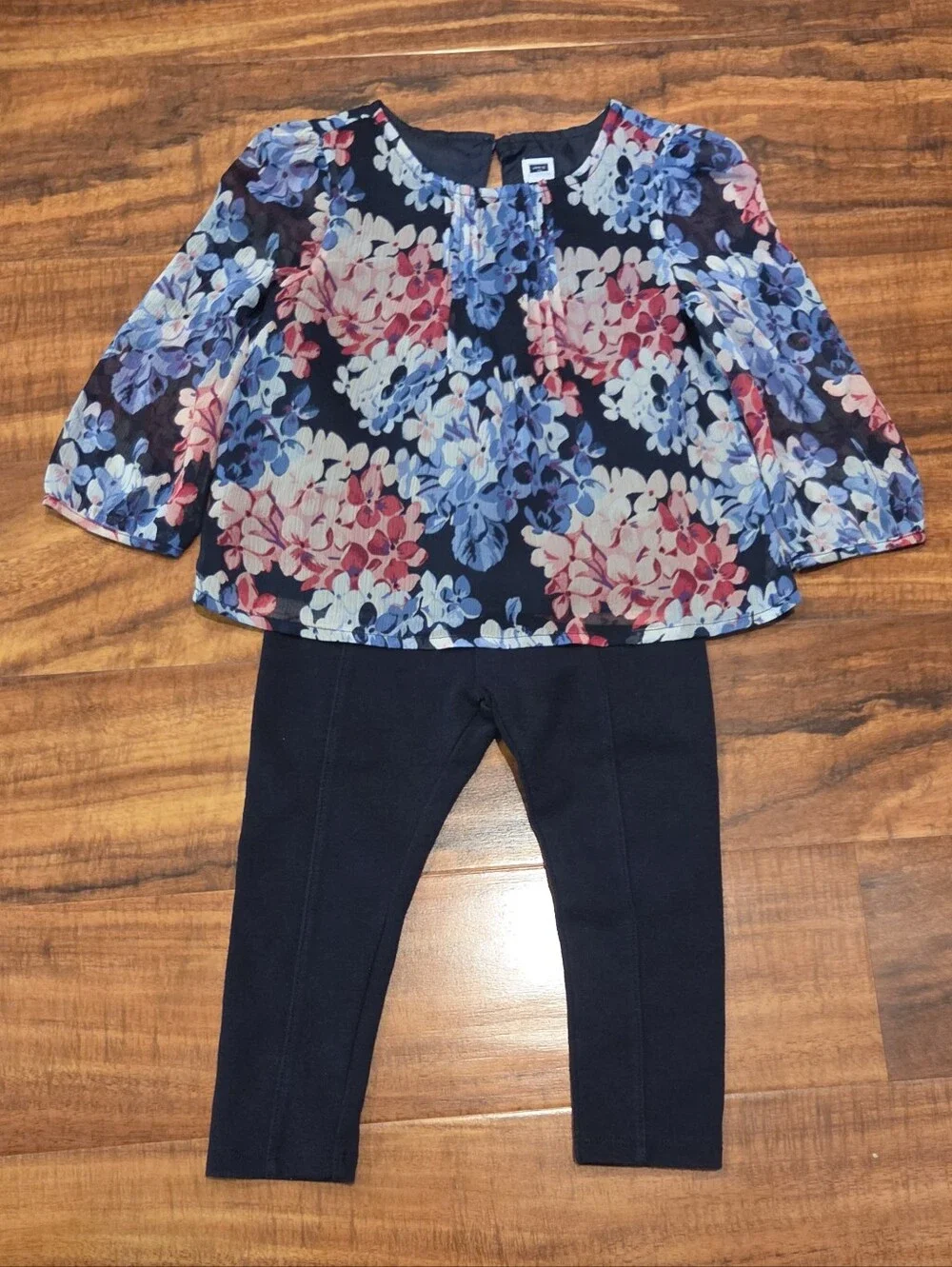 Janie and Jack EUC 18-24 Months Hydrangea Print Blouse and Navy Ponte Pants